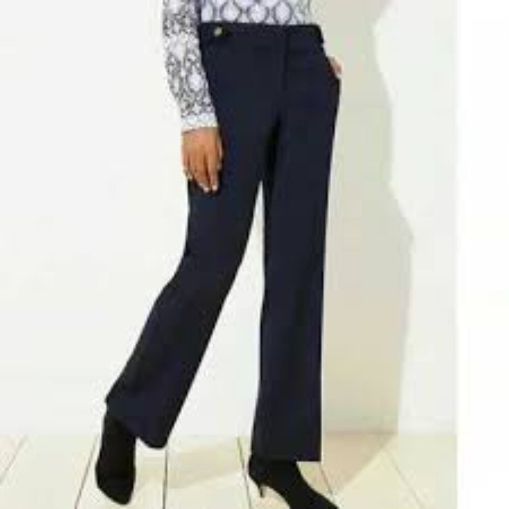 Loft Navy Mid Rise Wide Leg Cuffed Knit Marissa Trouser Size 4